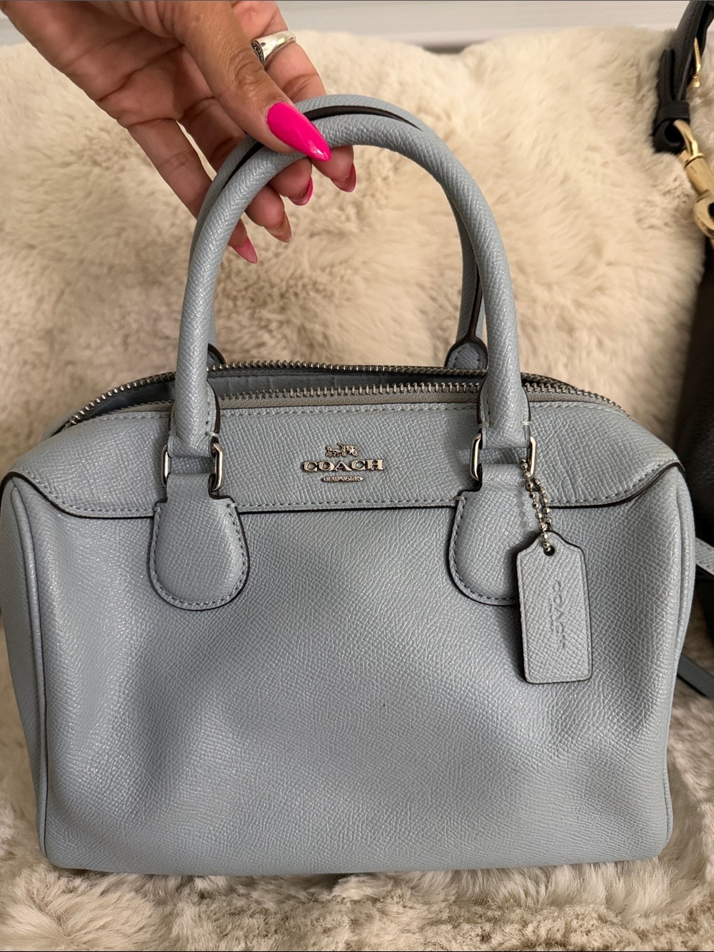Coach Light Gray Pebbled Leather Satchel